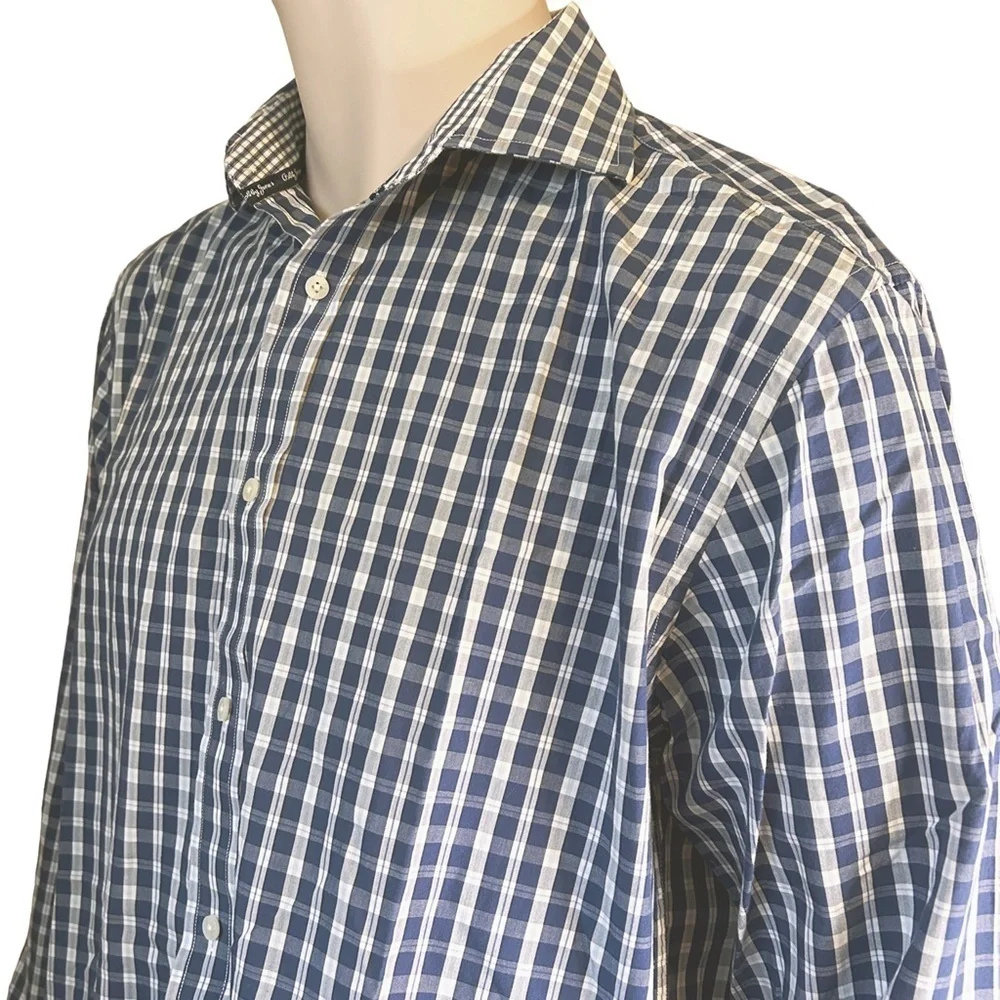 Bobby Jones Shirt Button Up Blue Plaid Long Sleeve 100% Cotton  Versatile As New - Picture 7 of 16